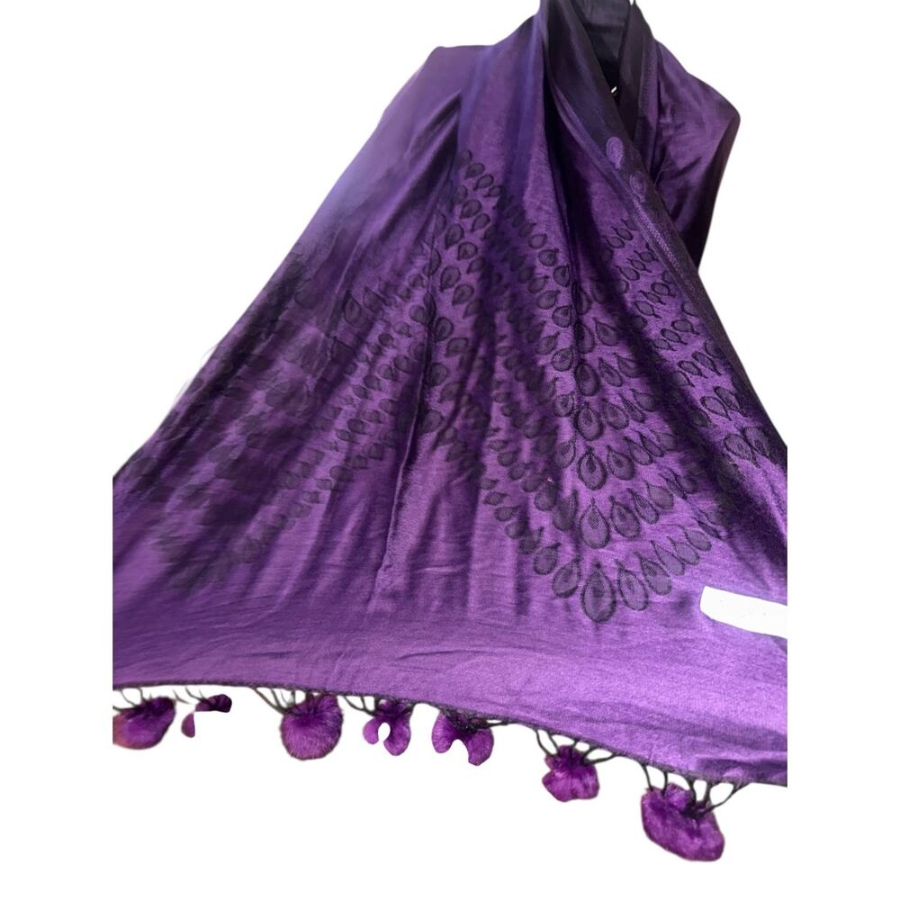 NEW WITH TAGS Pashmina VERY MODA Scarf Women's Scarf Wrap Shawl PURPLE/BLACK Wr - Picture 4 of 11